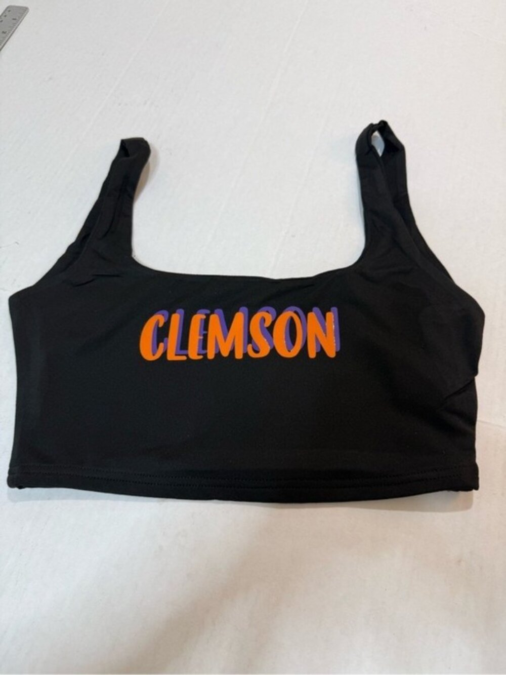 Clemson Tigers Sports Bra Crop Top Black Orange Purple Women’s Size 42 Medium